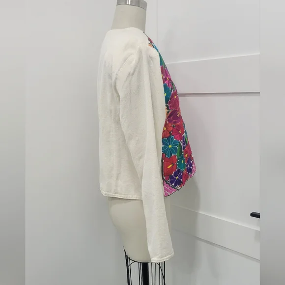 Floral Artisanal Colorful Handmade Embroidered Mayan Crop Jacket Size XL - Picture 3 of 13